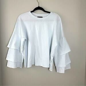 Juicy Couture Black Label Blue Crewneck Pullover Sweater Medium Ruffle Sleeves